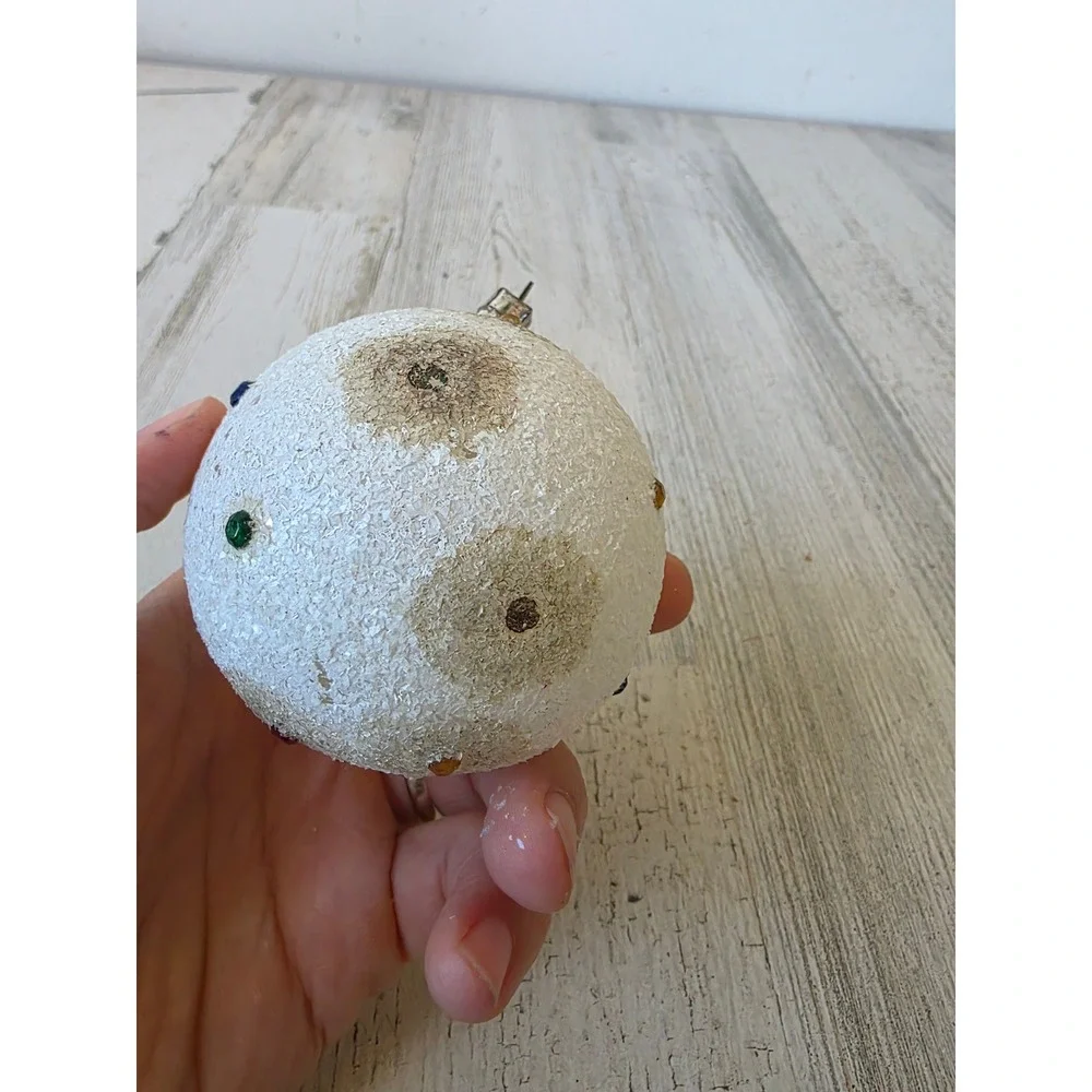 vintage West Germany gem Mica white Glass Mercury ornament